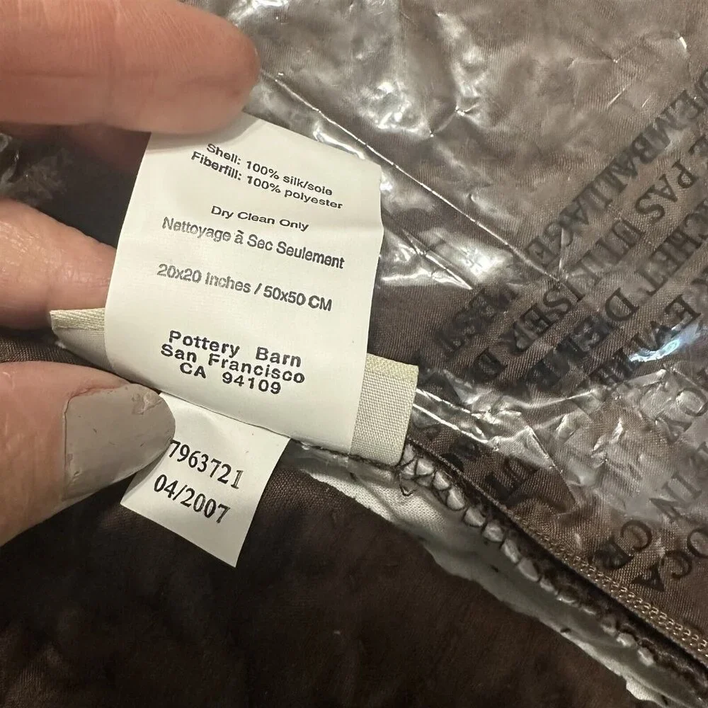 Pottery Barn 100% Silk Brown Diamond Quilted Pillow Cover 20